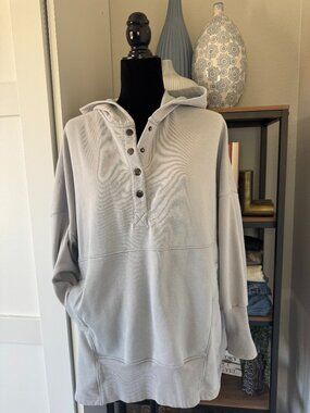 Blue-ish Gray Oversized 1/2 Button Hooded Sweatshirt - Size M